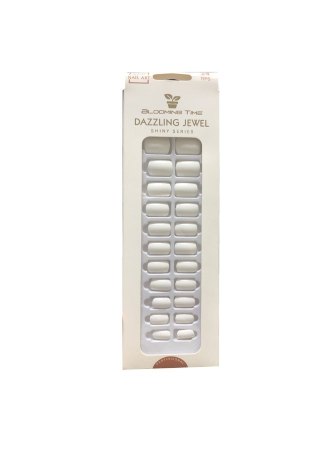 Blooming Time Dazzling Jewel White Artificial Press-On Nails Set - Image 1