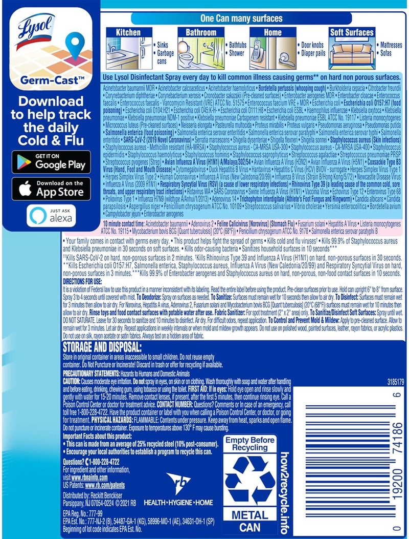 Lysol رذاذ مطهر، رذاذ معقم ومضاد للبكتيريا، للتعقيم وإزالة الروائح، قماش ناعم، 12.5 أونصة سائلة (عبوة من 12) - Image 3