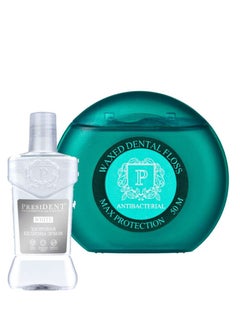 President Pack Of 12 Mouthwash For Healthy Whiteness And Enamel Shine With Chlorhexidine Antibacterial Dental Floss Mint Flavor - 50m  - Image 1