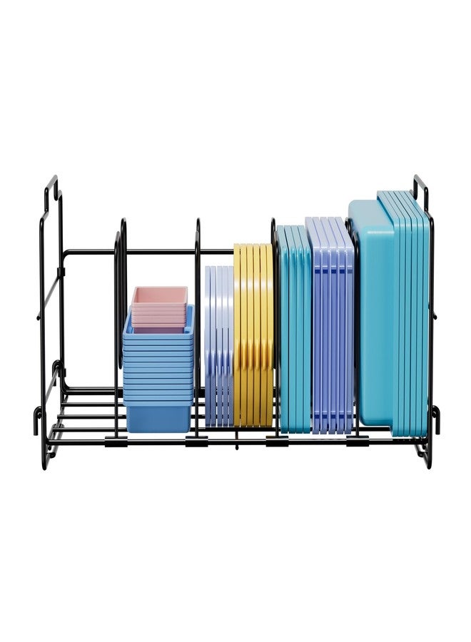 GAGUIUP Food Container Lid Organizer, Large Capacity Adjustable 4 Dividers Detachable Lid Organizer Rack for Kitchen Cabinets, Drawers, Plastic Lid Organizer For Pantry Shelves, Cupboards, Black - Image 1