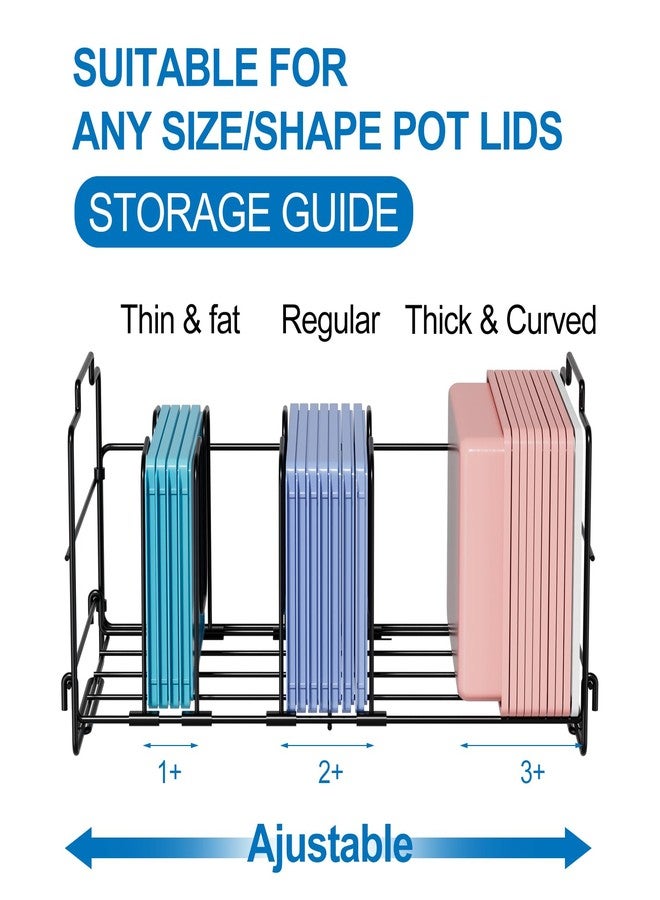 GAGUIUP Food Container Lid Organizer, Large Capacity Adjustable 4 Dividers Detachable Lid Organizer Rack for Kitchen Cabinets, Drawers, Plastic Lid Organizer For Pantry Shelves, Cupboards, Black - Image 3