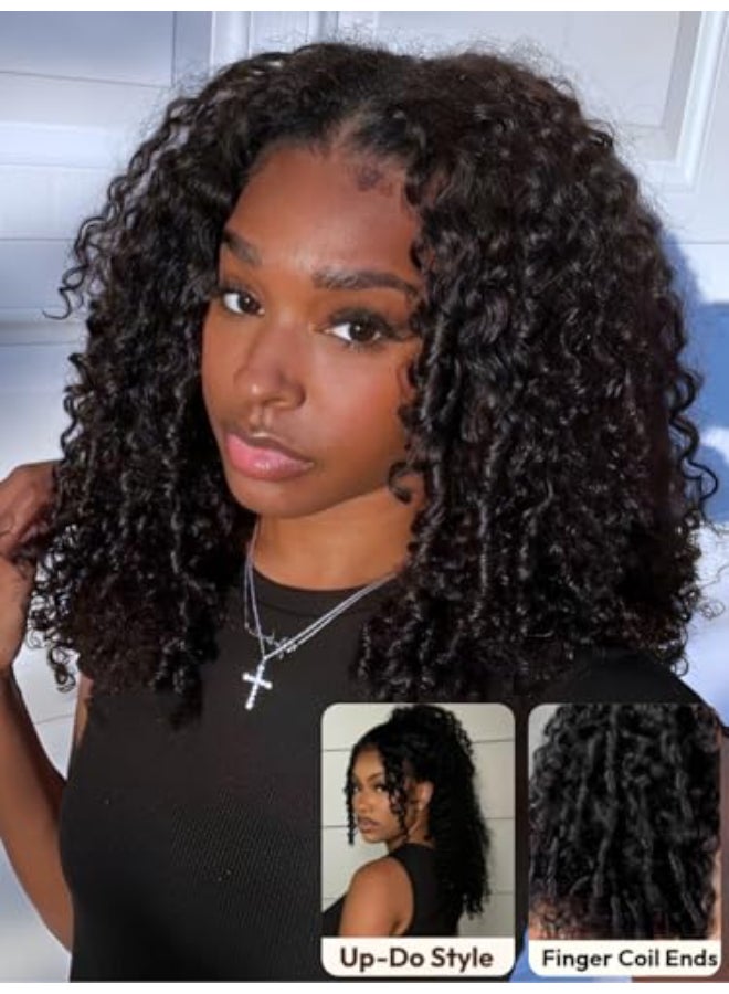 UNICE Curly Human Hair Wig with Finger Coil Ends Bye Bye Knots 7x5 Lace Glueless Wigs Human Hair Pre Plucked Pre Cut Bleached Knots Natural Hairline 150 Density 18 inch - Image 3