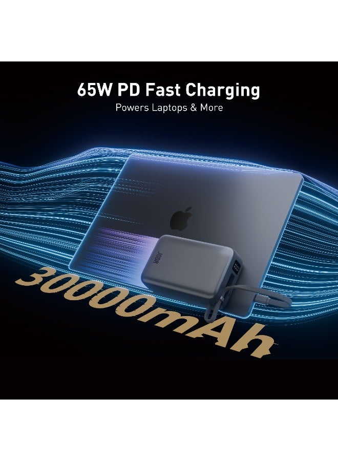 جودا باور بانك JODA SHARG 30 بنك الطاقة - سعة 30000 مللي أمبير، بطارية متنقلة شحن سريع بقوة 65 واط PD مع كابل مضفر من النايلون مدمج لأجهزة اللابتوب والأجهزة اللوحية والهواتف الذكية - لون رمادي - Image 4