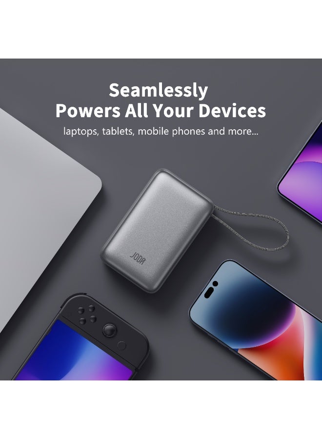 جودا باور بانك JODA SHARG 30 بنك الطاقة - سعة 30000 مللي أمبير، بطارية متنقلة شحن سريع بقوة 65 واط PD مع كابل مضفر من النايلون مدمج لأجهزة اللابتوب والأجهزة اللوحية والهواتف الذكية - لون رمادي - Image 2