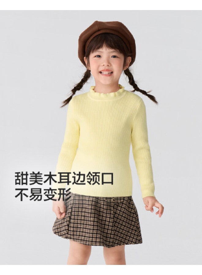 Balabala Kids' Sweater Simple Versatile Base Layer Girls' Autumn Knitwear Toddler To Big Kids' Lace-trimmed Non-deformable - Image 1