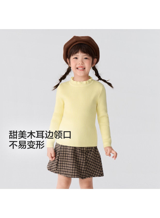 Balabala Kids' Sweater Simple Versatile Base Layer Girls' Autumn Knitwear Toddler To Big Kids' Lace-trimmed Non-deformable - Image 2