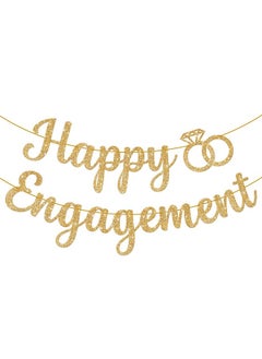 KATCHON KatchOn, Gold Glitter Happy Engagement Banner - 10 Feet, No DIY | Engagement Party Decorations | Engagement Party Banner, Happy Engagement Decor | Engaged Banner, Bachelorette Party Decorations  - Image 1