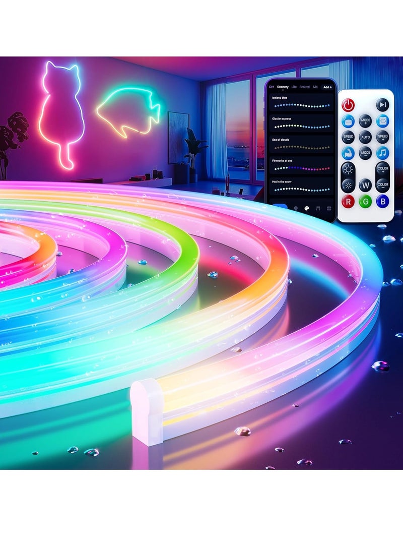 أفضل ذروة حبل إضاءة نيون، إضاءة نيون LED، شريط إضاءة نيون RGBIC يتم التحكم فيه عن طريق التطبيق - شريط إضاءة LED بلوتوث بطول 3 أمتار، إضاءة خارجية وداخلية مقاومة للماء، ديكور مرن لغرفة النوم واللعب والحفلات، ديكور جداري لغرفة النوم وغرفة المعيشة وغرفة الألعاب  - Image 1