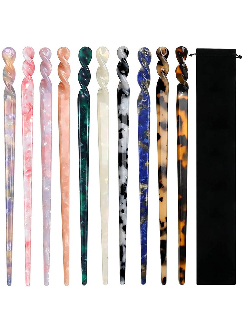 La Jolie Jasmin - 10 Pieces Acetate Hair Sticks Leopard Print Hair Pins Tortoise Shell Hairpin Vintage Hair Chopsticks Retro Hairpins Disk Hair Accessories for Women Girls Classic - Image 1