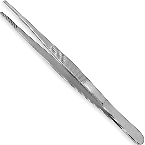 XTRM CRAFT Thumb Dressing Forceps, Mulipurpose Tweezer Stainless Steel, Serrated Tip Straight 4.5 Inch - Image 1