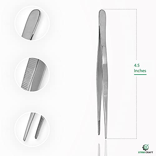 XTRM CRAFT Thumb Dressing Forceps, Mulipurpose Tweezer Stainless Steel, Serrated Tip Straight 4.5 Inch - Image 4