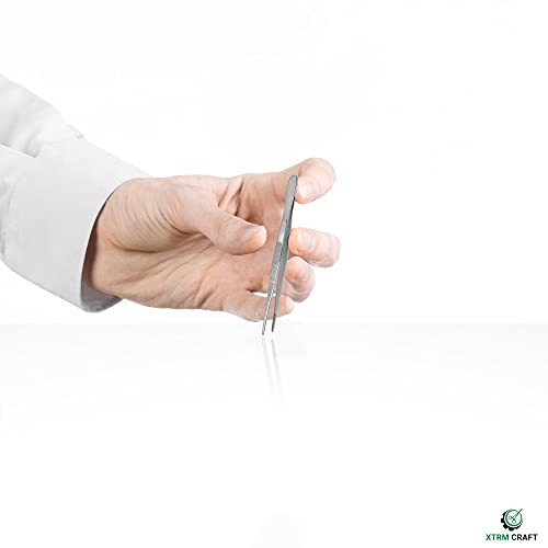 XTRM CRAFT Thumb Dressing Forceps, Mulipurpose Tweezer Stainless Steel, Serrated Tip Straight 4.5 Inch - Image 3