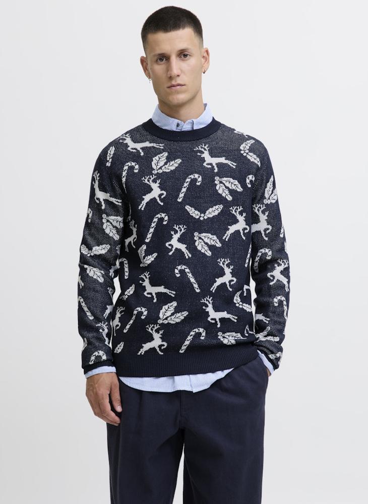 JACK & JONES Christmas Knit Neck Long Sleeve Sweater - Image 1