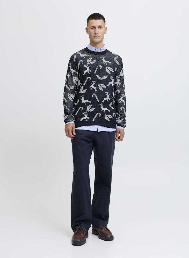 JACK & JONES Christmas Knit Neck Long Sleeve Sweater - Image 4
