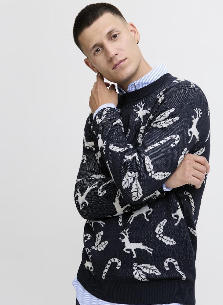 JACK & JONES Christmas Knit Neck Long Sleeve Sweater - Image 3