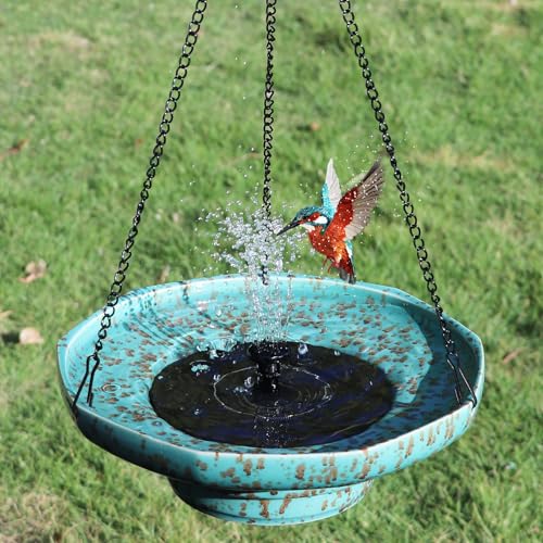 UPSJYJ Solar Fountain Ceramic Hanging Bird BathBird Bath for OutsideOutdoor Fountain Bird BathGarden and Home Decor - Image 1