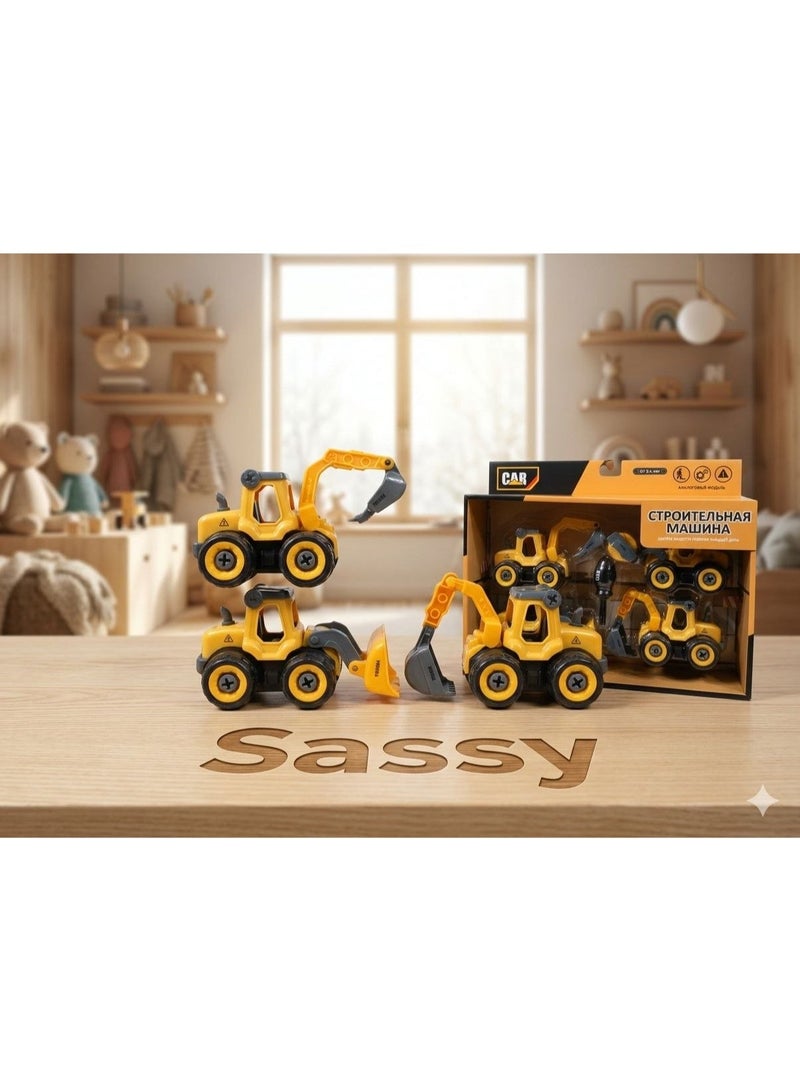 Construction Vehicle Toy Set 4 Pieces with Screwdriver DIY Take Apart Engineering Trucks for Kids Educational Building Vehicles Excavator Loader Toy Set for Boys and Girls Ages 3+ - Image 2