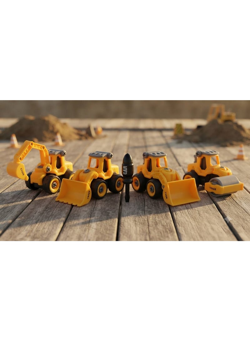Construction Vehicle Toy Set 4 Pieces with Screwdriver DIY Take Apart Engineering Trucks for Kids Educational Building Vehicles Excavator Loader Toy Set for Boys and Girls Ages 3+ - Image 4