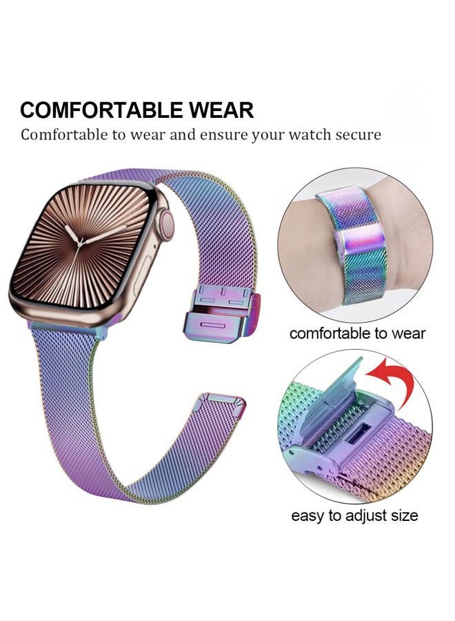 DEALELE Bands Compatible with iWatch 41mm 40mm 38mm, Slim Stainless Steel Metal Mesh Replacement Strap for Apple Watch Series 9/8 / 7/6 / 5/4 / 3 / SE Women Men, Rainbow - Image 3