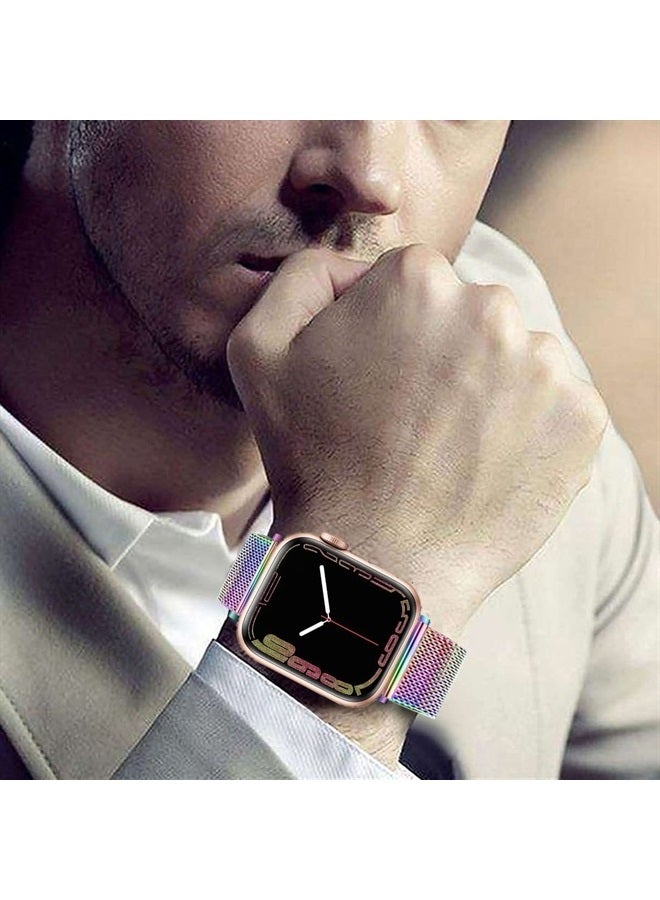 DEALELE Bands Compatible with iWatch 41mm 40mm 38mm, Slim Stainless Steel Metal Mesh Replacement Strap for Apple Watch Series 9/8 / 7/6 / 5/4 / 3 / SE Women Men, Rainbow - Image 4