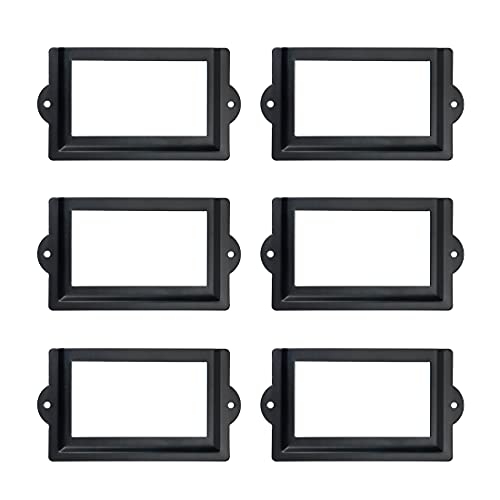 Antrader 6 Pcs 3.3" x 1.8" Office Label Holder, Metal Label Frame, Matte Black, with Screws - Image 1