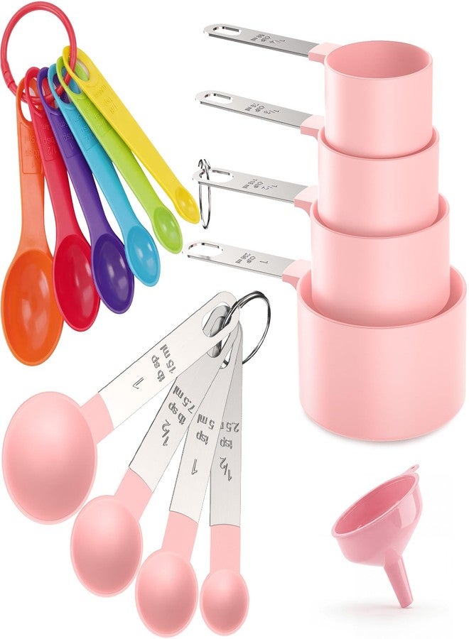 THLHKD 15 Pcs Measuring Cups and Spoons Set, Measuring Spoons Set with Stainless Steel Handles, Measure Spoon and Cup for Liquid & Dry Ingredients, Cute Pink & Colorful - Image 1