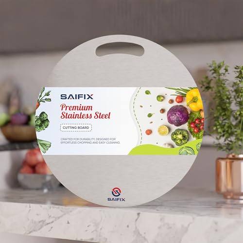 SAIFIX Stainless Steel Chopping Board for Kitchen Premium SS Cutting Board Suitable for Vegetables, Fruits, Bread, Meat and Kneading (32 * 32 Cm) - Image 1