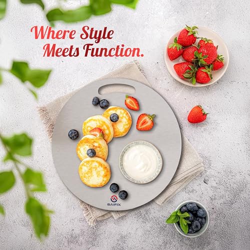 SAIFIX Stainless Steel Chopping Board for Kitchen Premium SS Cutting Board Suitable for Vegetables, Fruits, Bread, Meat and Kneading (32 * 32 Cm) - Image 2