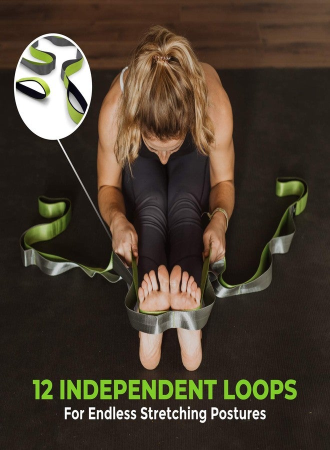 Gradient Fitness Stretching Strap for Physical Therapy, 12 Multi-Loop Stretch Strap 1.5" W x 8' L, Neoprene Handles, Physical Therapy Equipment, Yoga Straps for Stretching, Leg Stretcher, (Green/Grey) - Image 2