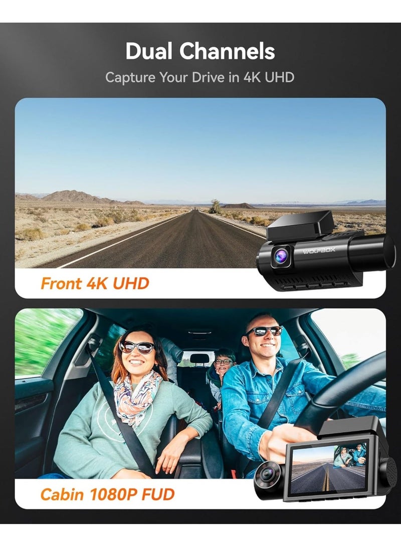 WOLFBOX i07 Dash Cam 3 Channel with WiFi GPS, 4K Dash Camera Front and Inside, 3 Way Dash Camera for Cars, 3" LCD Dash Cam Front and Rear, Super IR Night Vision, 24H Time Lapse, Support 512GB Max - Image 3