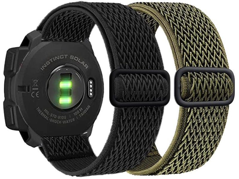 Olytop for Garmin Instinct 1/2/3 45mm Watch Bands, 22mm Soft Elastic Stretchy Nylon Ultra-light Wristband Replacement Strap Men Women for Garmin Instinct Solar/Tactical/Esports/Tide/Surf, Black+Green - Image 2