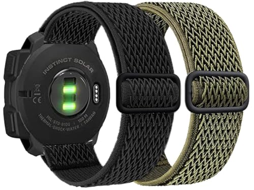 Olytop for Garmin Instinct 1/2/3 45mm Watch Bands, 22mm Soft Elastic Stretchy Nylon Ultra-light Wristband Replacement Strap Men Women for Garmin Instinct Solar/Tactical/Esports/Tide/Surf, Black+Green - Image 1