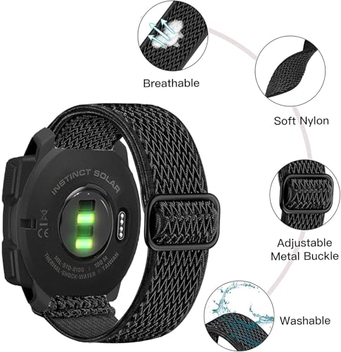 Olytop for Garmin Instinct 1/2/3 45mm Watch Bands, 22mm Soft Elastic Stretchy Nylon Ultra-light Wristband Replacement Strap Men Women for Garmin Instinct Solar/Tactical/Esports/Tide/Surf, Black+Green - Image 3