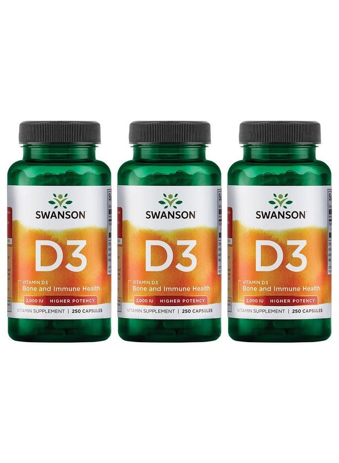 Swanson Higher Potency Vitamin D-3 2000 Iu - Sunshine Vitamin Bone, Immune Support (50 mcg) 250 Capsules (3 Pack) - Image 1