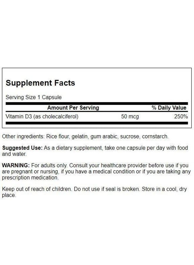 Swanson Higher Potency Vitamin D-3 2000 Iu - Sunshine Vitamin Bone, Immune Support (50 mcg) 250 Capsules (3 Pack) - Image 2