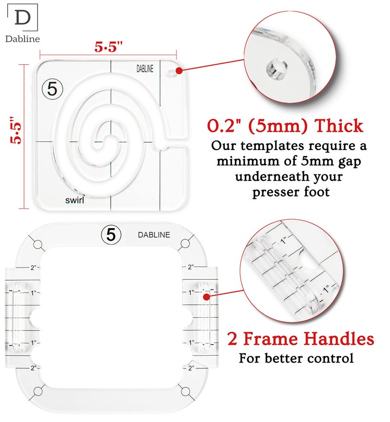 DABLINE 13 PCs Quilting Template Set Includes 8 Quilting Templates, Quilting Frame/Gloves/Stickers/Guide. Free Motion Quilting Rulers and Templates - Image 4