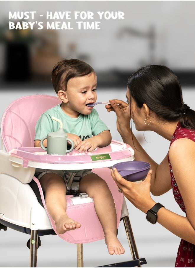 BAYBEE - 4 In 1 Nora Convertible High Chair For Kids With Adjustable Height And Footrest Baby Toddler Feeding Booster Seat With Tray Safety Belt Kids High Chair For Baby 6 Months To 4 Years Pink - Image 1