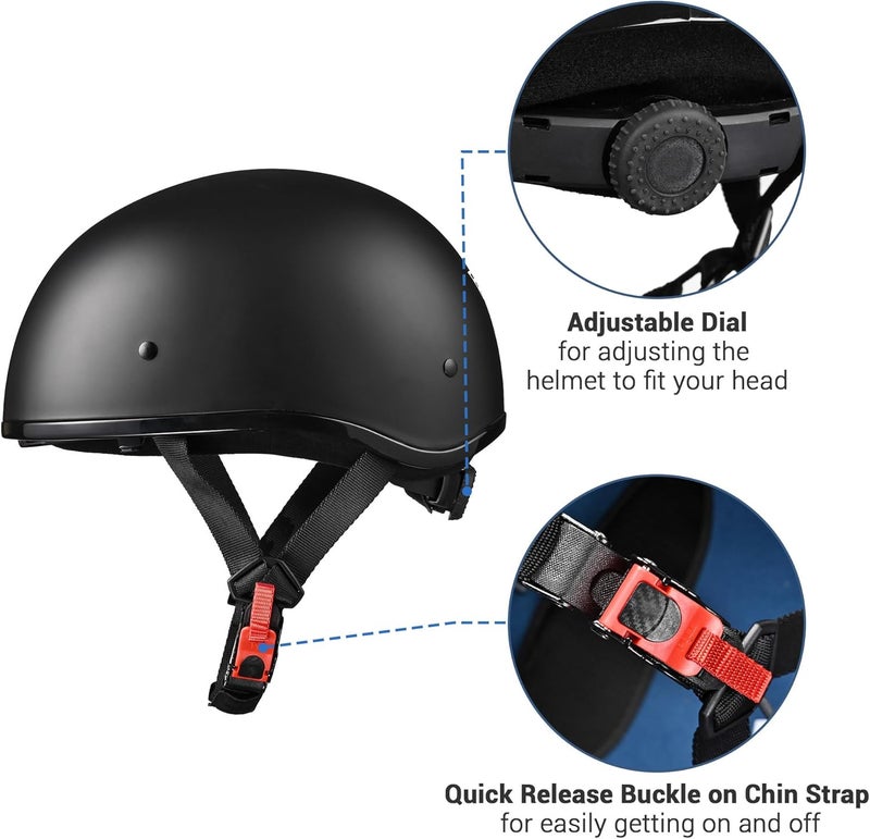 AHR Half Face Motorcycle Helmet with Sun Visor - DOT Approved, Matte Black - Image 5