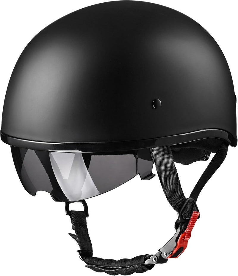 AHR Half Face Motorcycle Helmet with Sun Visor - DOT Approved, Matte Black - Image 1