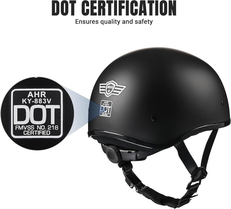 AHR Half Face Motorcycle Helmet with Sun Visor - DOT Approved, Matte Black - Image 4