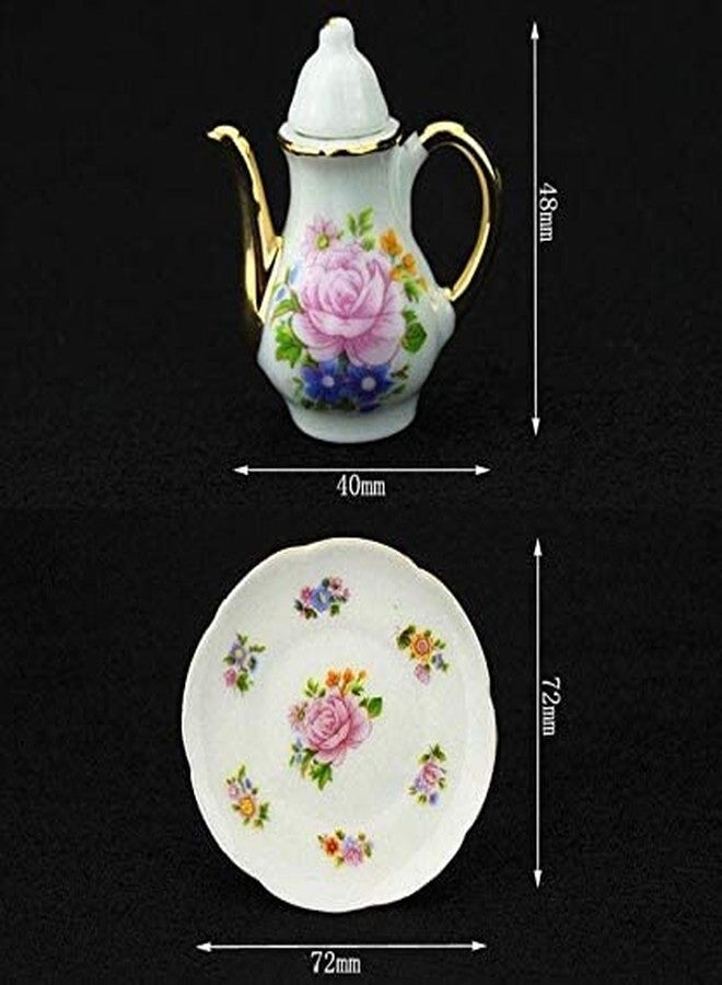 EatingBiting Collection Level 1:12 Scale 1/12 8PCS Elegant Flora Miniature mini House Porcelain Tea Dish, Teapot, Cup, Plate Craft Set, DIY Scene Home Furniture Accessories - Image 3