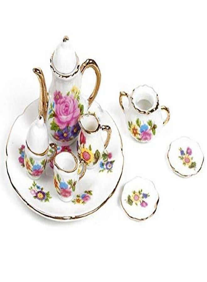EatingBiting Collection Level 1:12 Scale 1/12 8PCS Elegant Flora Miniature mini House Porcelain Tea Dish, Teapot, Cup, Plate Craft Set, DIY Scene Home Furniture Accessories - Image 5