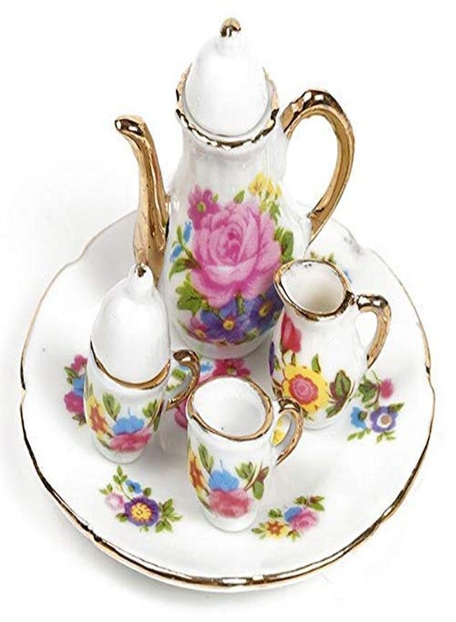 EatingBiting Collection Level 1:12 Scale 1/12 8PCS Elegant Flora Miniature mini House Porcelain Tea Dish, Teapot, Cup, Plate Craft Set, DIY Scene Home Furniture Accessories - Image 2