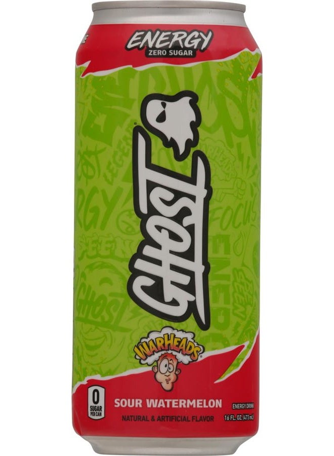 Ghost Energy Drink Warhead sour Watermelon 200mg caffeine, AstraGin, Alpha-GPC, NeuroFactor 473 ml (1)