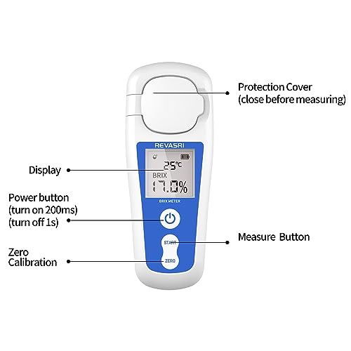 REVASRI Digital Brix Refractometer, Rechargeable Brix Meter for Liquid Sugar Content with LCD, 0-55% Range ±0.2% Accuracy with Auto Temperature Compensation - Image 3