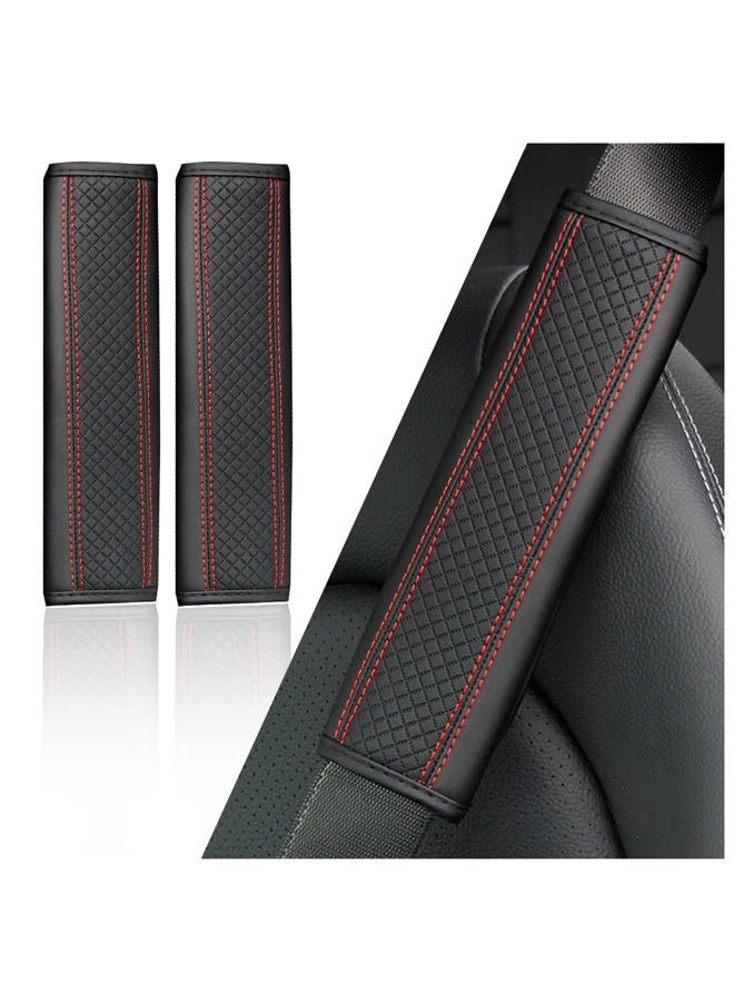 Figpade 2PCS Car Seat Belt Cover Pad,Breathable Leather Seatbelt Covers for Shoulder Protection and Car Decorations,Universal Seatbelt Cushion Adding Car Seat Strap Pads Car Accessories Interior (Black/Red) - Image 1