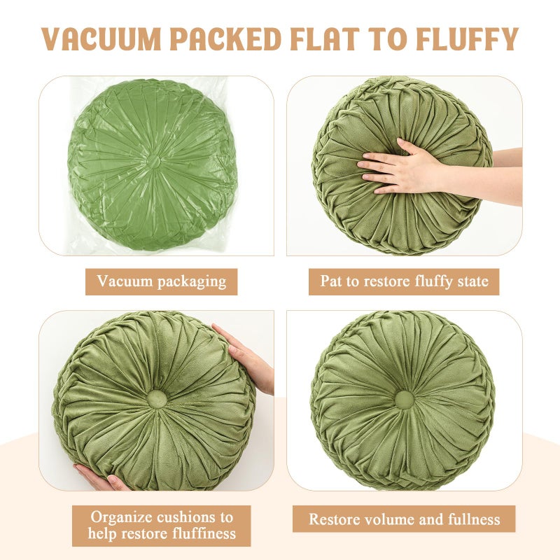 Drydiet 1 Pcs Round Throw Velvet Pillows Decorative Pleated Throw Pillows 15'' Diameter Accent Pumpkin Boho Chair Cushion for Couch Sofa Home Decoration (Olive Green) - Image 4