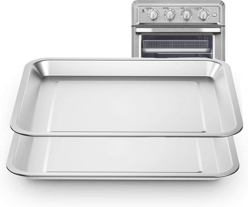 SettleDown Stainless Steel Baking Tray Pan Compatible with Cuisinart Airfryer TOA-060 and TOA-065, Dishwasher Safe Mesh Air Fryer Basket Wire Rack Accessories Parts 2 SET - Image 1