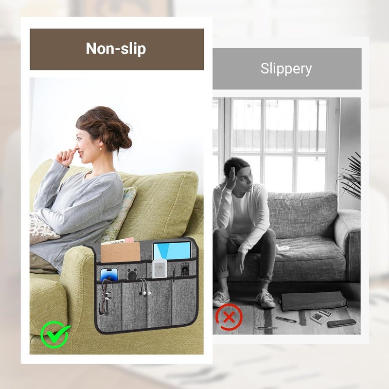 Meeall Armchair Caddy & Remote Control Holder for Couch & Recliner | Non-Slip Armrest Organizer with 6 Pockets for TV Remote, Phone, Tablet, Magazine & More, Gray - Image 3