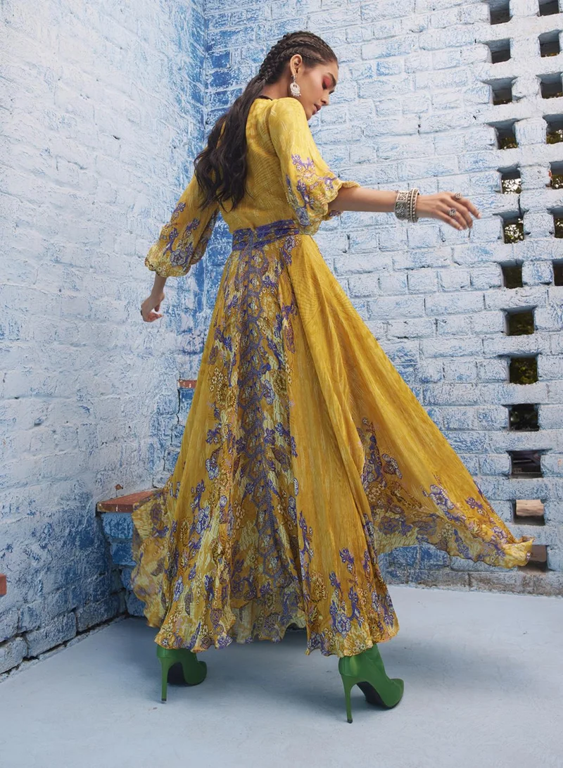 بهاني بواسطة جيوتي BRITISH YELLOW & INDIGO MAXI DRESS